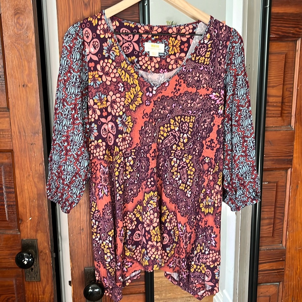 Maeve by Anthro Multicolored 3/4 Sleeve Peasant Top Women's Size Small
